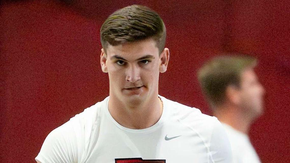  March 25, 2026; Tuscaloosa, AL, USA; Quarterback Ty Simpson goes through his warm up during Pro Day in the Hank Crisp Indoor Practice Facility at the University of Alabama. | Gary Cosby Jr. / USA TODAY NETWORK via Imagn Images 