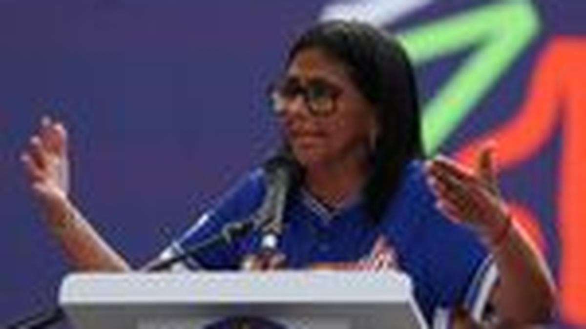 Venezuela’s acting President Delcy Rodriguez addresses supporters during an event announcing an increase in the minimum income, in Caracas, Venezuela April 30, 2026. REUTERS/Leonardo Fernandez Viloria/File Photo