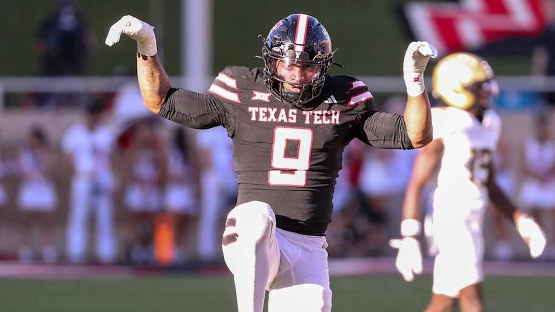  Texas Tech's Romello Height celebrates his sack against UCF during a Big 12 Conference football game, Saturday, Nov. 15, 2025, at Jones AT&T Stadium. | Nathan Giese/Avalanche-Journal / USA TODAY NETWORK via Imagn Images 