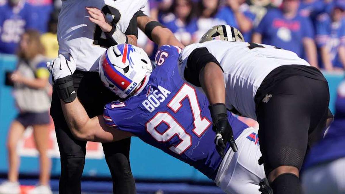  Joey Bosa spent the 2025 season with the Bills. | Tina MacIntyre-Yee/Democrat and Chronicle / USA TODAY NETWORK via Imagn Images 