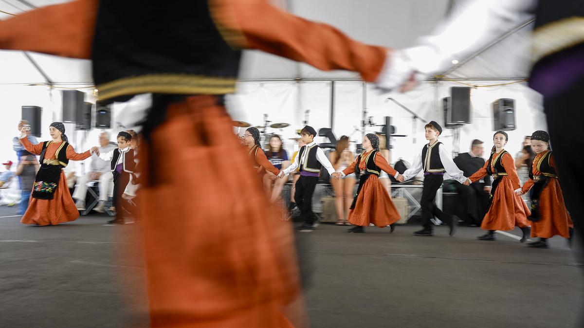 Dancers with En Xoro perform at the San Jose Greek Festival at St. Nicholas Greek Orthodox Church in San Jose, Calif., on Sunday, May 31, 2026. (Nhat V. Meyer/Bay Area News Group)