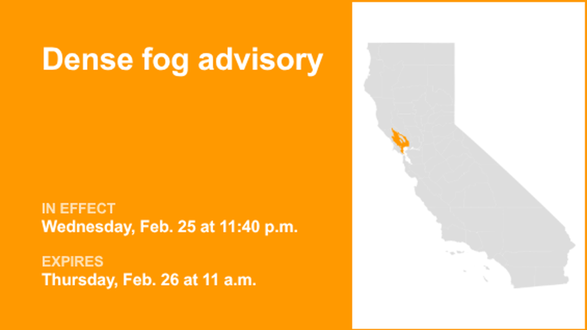 UPDATE: Dense fog advisory for Northern California likely to expire at 11 a.m. 