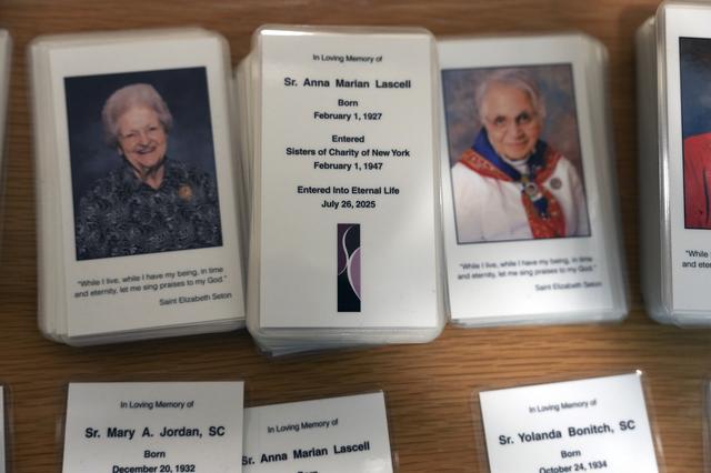 A memorial card for Sister Anna Lascell in New York on April 9, 2026. An influential order of nuns decided to complete its mission when the last sister dies. The only question left is how to finish well. (Michelle V. Agins/The New York Times)