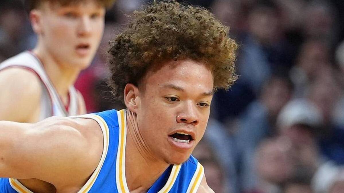  Mar 22, 2026; Philadelphia, PA, USA; UCLA Bruins guard Trent Perry (0) dribbles the ball against the UConn Huskies in the first half during a second round game of the men's 2026 NCAA Tournament at Xfinity Mobile Arena. Mandatory Credit: Kyle Ross-Imagn Images | Kyle Ross-Imagn Images 