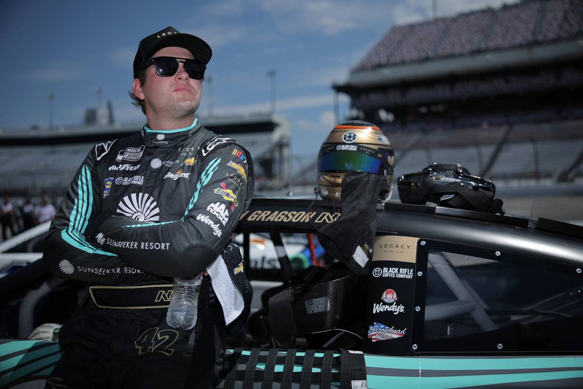  RICHMOND, VIRGINIA - JULY 29: Noah Gragson, driver of the #42 Sunseeker Resort Chevrolet, waits on the grid during qualifying for the NASCAR Cup Series Cook Out 400 at Richmond Raceway on July 29, 2023 in Richmond, Virginia. (Photo by Jonathan Bachman/Getty Images) 