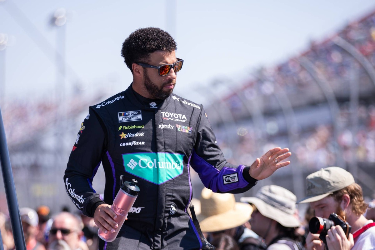  Mar 22, 2026; Darlington, South Carolina, USA; 23XI Racing Bubba Wallace (23) comes out for the Goodyear 400 at Darlington Raceway. Mandatory Credit: Scott Kinser-Imagn Images 