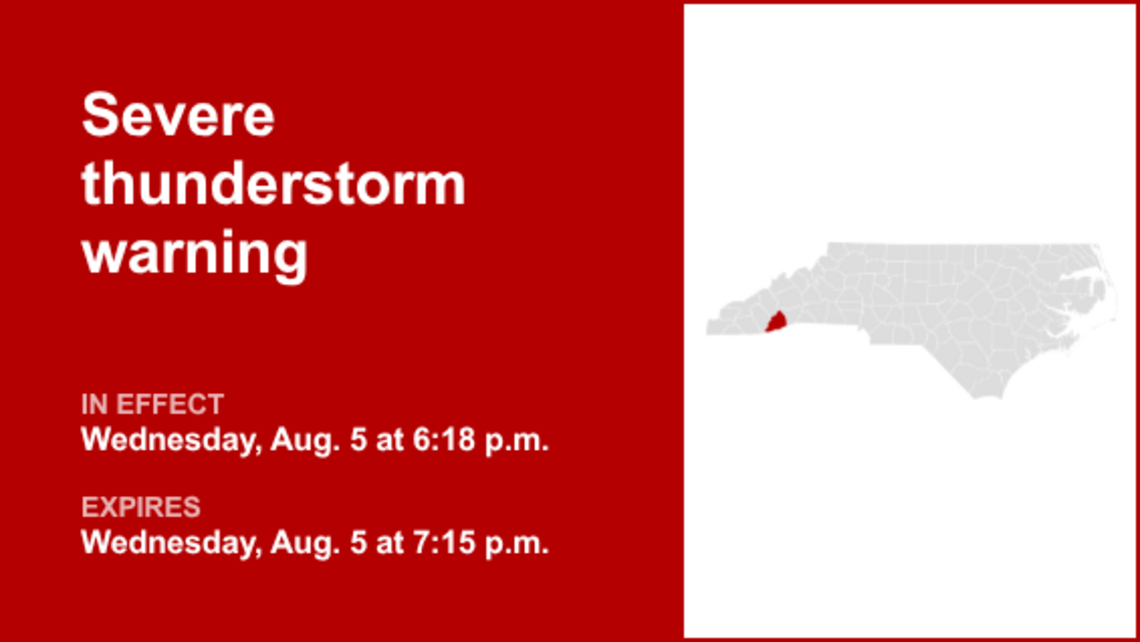 Severe thunderstorm warning for Transylvania County Wednesday evening 