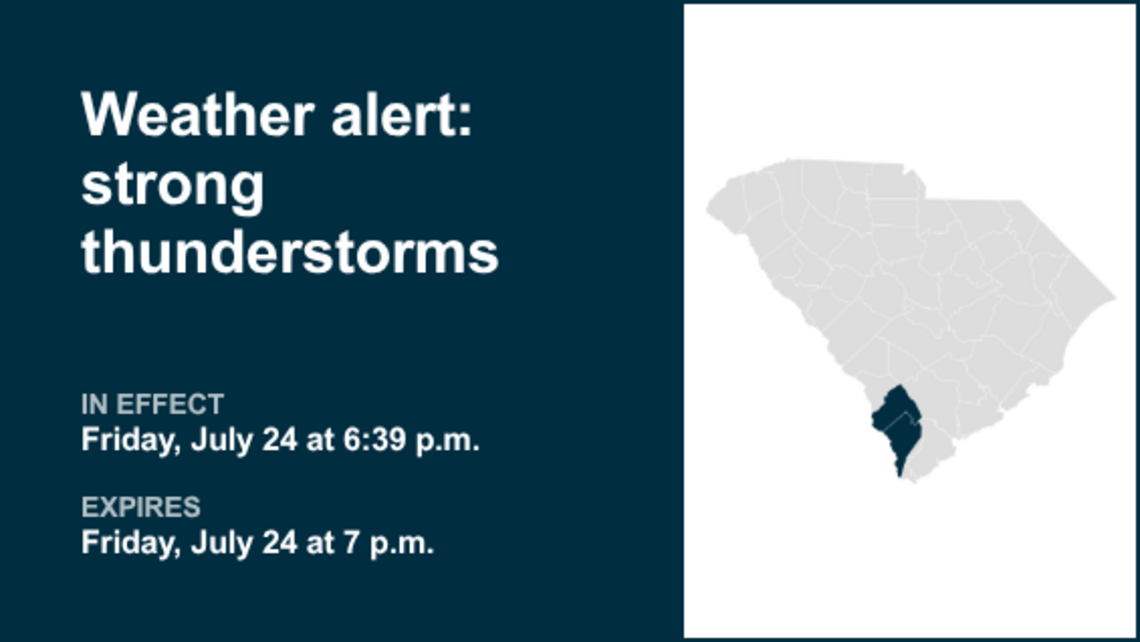 Weather alert for strong thunderstorms in Inland Jasper and Hampton County Friday evening 