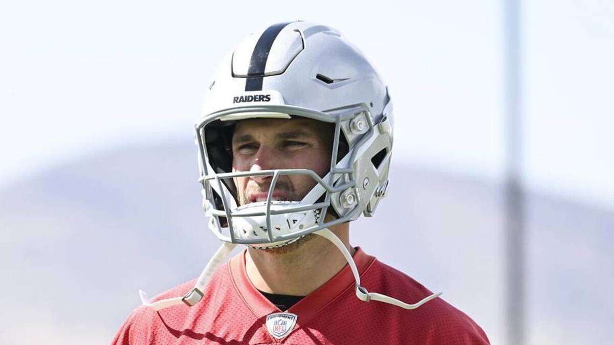  Jun 3, 2026; Henderson, NV, USA; Las Vegas Raiders quarterback Kirk Cousins (8) warms up during organized team activities at Intermountain Health Performance Center. Mandatory Credit: Candice Ward-Imagn Images | Candice Ward-Imagn Images 