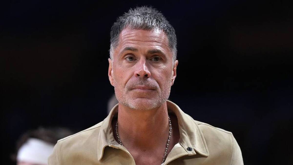  Apr 18, 2026; Los Angeles, California, USA; Los Angeles Lakers general manager Rob Pelinka watches during game one of the first round of the 2026 NBA Playoffs against the Houston Rockets at Crypto.com Arena. Mandatory Credit: Kirby Lee-Imagn Images | Kirby Lee-Imagn Images 