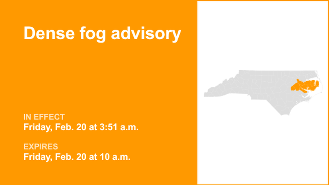 UPDATE: Dense fog advisory active for Eastern North Carolina Friday morning 