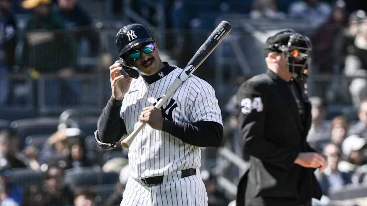  New York Yankees center fielder Trent Grisham (12) reacts after striking out against the Athletics during the eighth inning at Yankee Stadium. | John Jones-Imagn Images 