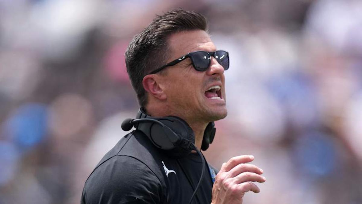  May 2, 2026; Pasadena, CA, USA; UCLA Bruins coach Bob Chesney reacts during the spring game at Rose Bowl. Mandatory Credit: Kirby Lee-Imagn Images | Kirby Lee-Imagn Images 