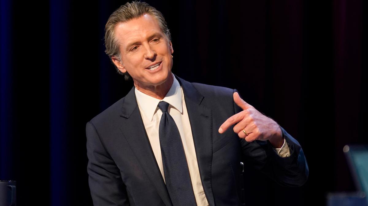 Democratic Gov. Gavin Newsom responds to a question during a gubernatorial debate with Republican challenger state Sen. Brian Dahle, held by KQED Public Television in San Francisco, on Sunday.