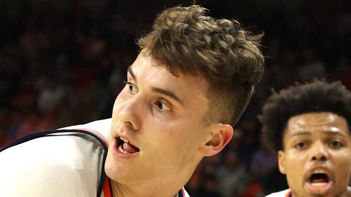  Feb 28, 2026; Auburn, Alabama, USA; Auburn Tigers forward Filip Jovic (38) controls a rebound during the second half against the Mississippi Rebels at Neville Arena. Mandatory Credit: John Reed-Imagn Images | John Reed-Imagn Images 