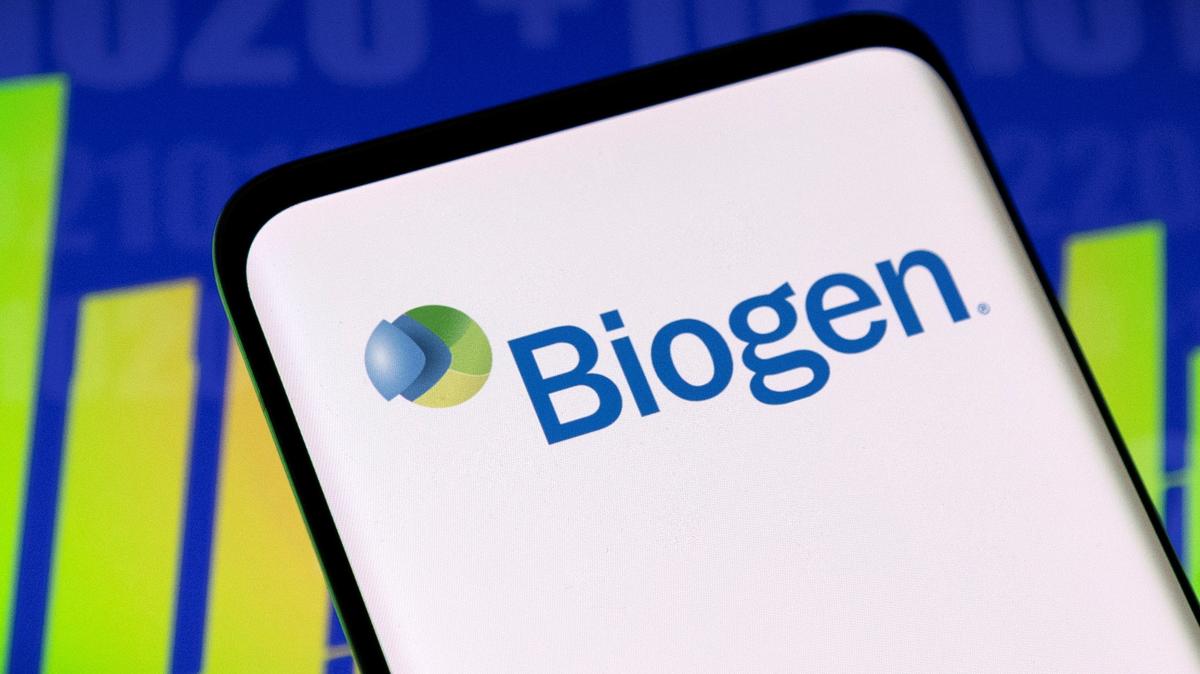 Biogen logo and stock graph are seen displayed in this illustration taken, May 3, 2022. REUTERS/Dado Ruvic/Illustration