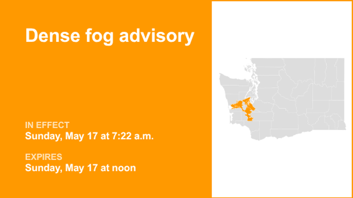 Dense fog advisory for Southwest Washington until Sunday midday - limited visibility 
