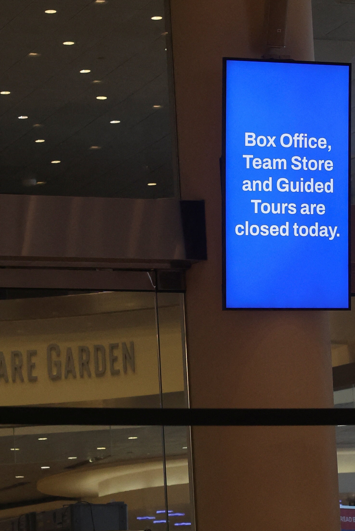 A board displays information at Madison Square Garden, the venue for the reported wedding celebrations of singer Taylor Swift and National Football League (NFL) player Travis Kelce, in New York City, U.S., July 3, 2026.  REUTERS/Shannon Stapleton