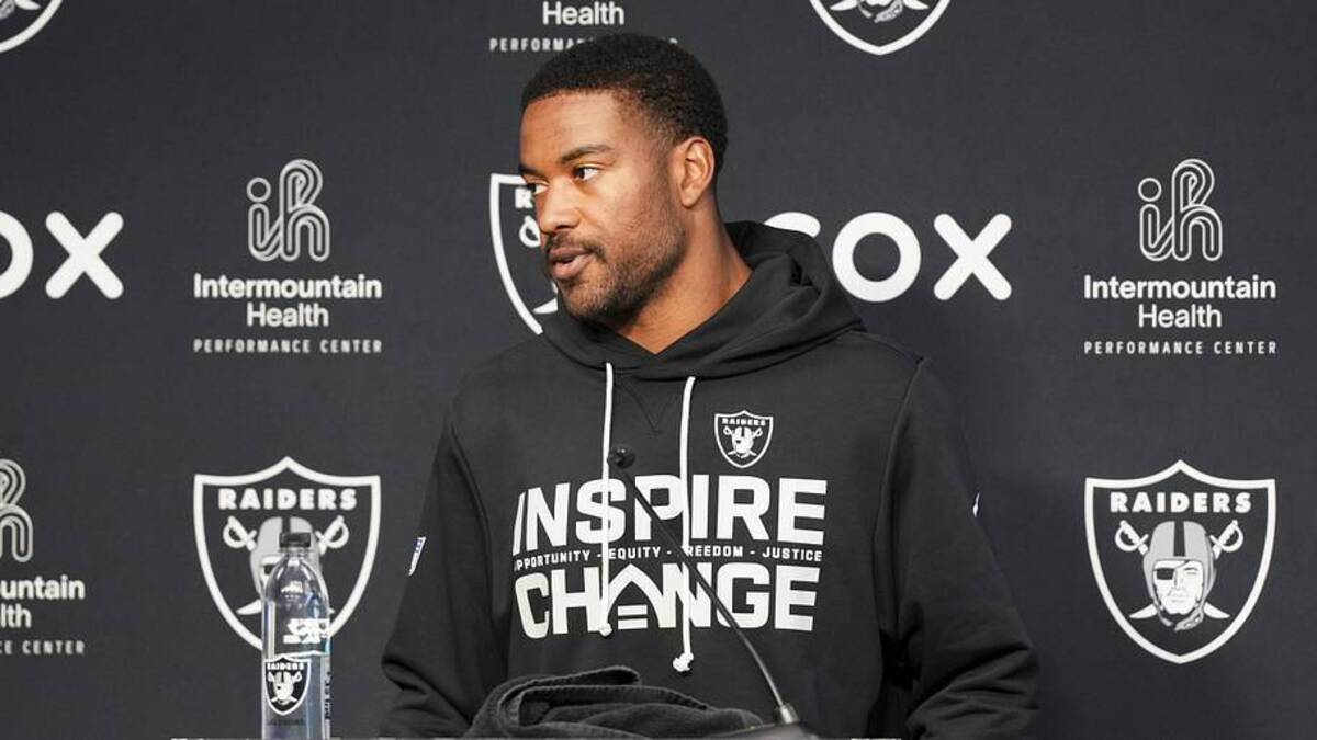  Jun 3, 2026; Henderson, NV, USA; Las Vegas Raiders safety Jeremy Chinn (11) speaks during a news conference during organized team activities at Intermountain Health Performance Center. Mandatory Credit: Candice Ward-Imagn Images | Candice Ward-Imagn Images 