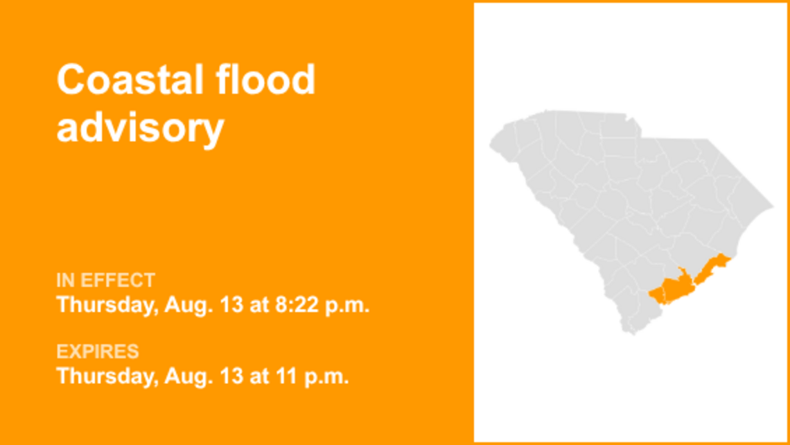 Coastal Colleton and Charleston County under a coastal flood advisory Thursday night 