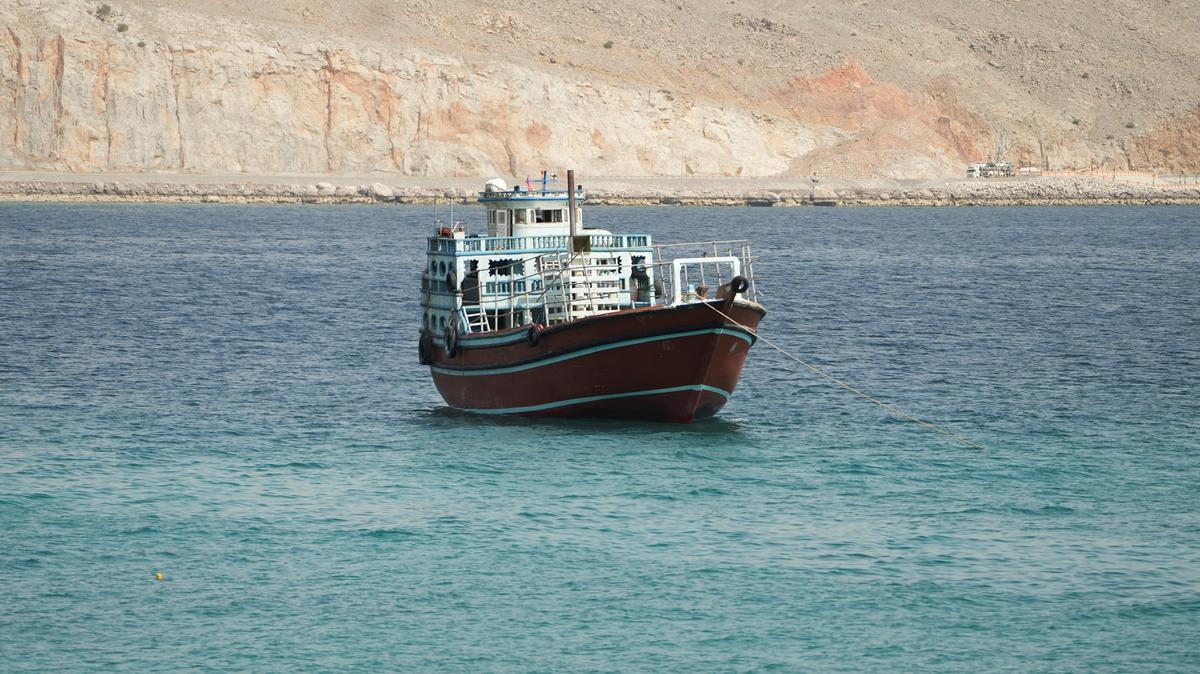 A vessel sails through the Strait of Hormuz, Musandam, Oman, May 22, 2026. REUTERS/Stringer