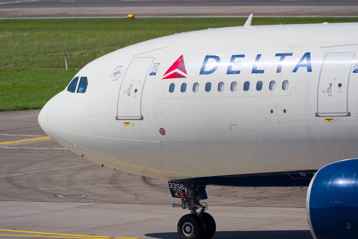  A Delta Air Lines jet on the tarmac ahead of the airline's second-quarter earnings report 