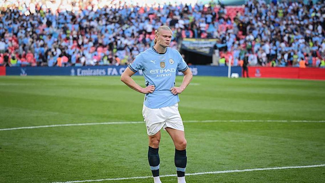  Erling Haaland has never scored a goal at Wembley Stadium. | Michael Regan/The FA/Getty Images 