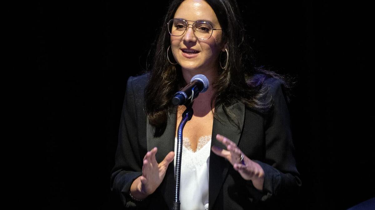 Los Angeles, CA - September 13: Controversial former NYT columnist Bari Weiss is the moderator at The Theatre at the Ace Hotel on Wednesday, Sept. 13, 2023, in Los Angeles, CA. The Free Press, led by Weiss, is holding a debate on Wednesday: Has the Sexual Revolution Failed? (Francine Orr / Los Angeles Times)