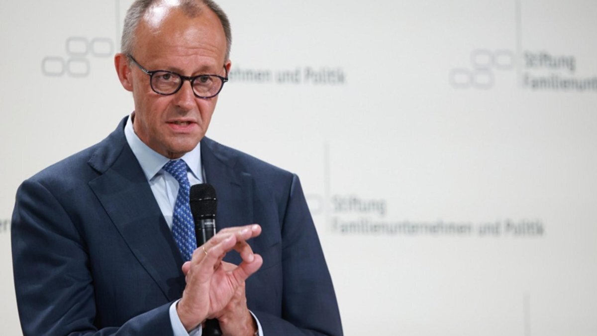 German Chancellor Friedrich Merz gestures during a Family Business Day meeting in Berlin, Germany, 11 June 2026. The Family Business Day is an economic conference and the main political platform of the Family Business Foundation in Berlin. Photo by CLEMENS BILAN / EPA