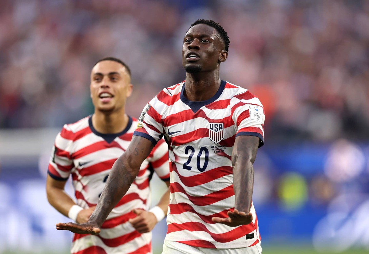  Folarin Balogun #20 of the United States celebrates scoring his team's third goal during the FIFA World Cup 2026 Group D match between USA and Paraguay at Los Angeles Stadium on June 12, 2026 in Los Angeles, California. (Photo by Richard Heathcote/Getty Images) Photo by Richard Heathcote/Getty Images