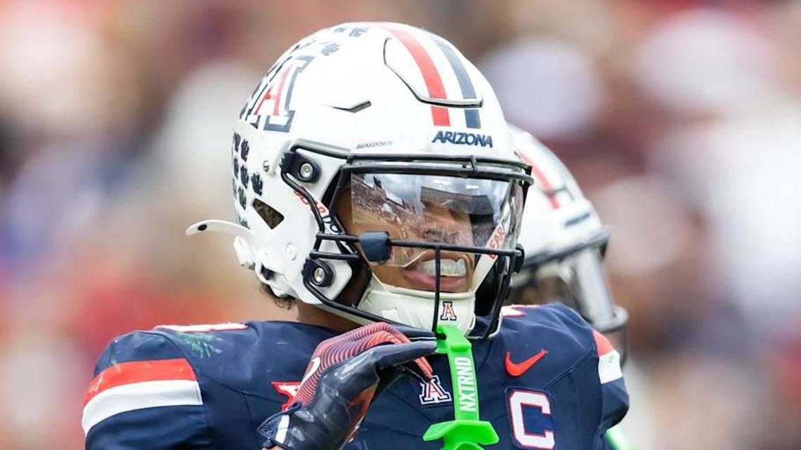  Nov 22, 2025; Tucson, Arizona, USA; Arizona Wildcats defensive back Dalton Johnson (43) against the Baylor Bears at Casino Del Sol Stadium. Mandatory Credit: Mark J. Rebilas-Imagn Images | Mark J. Rebilas-Imagn Images 
