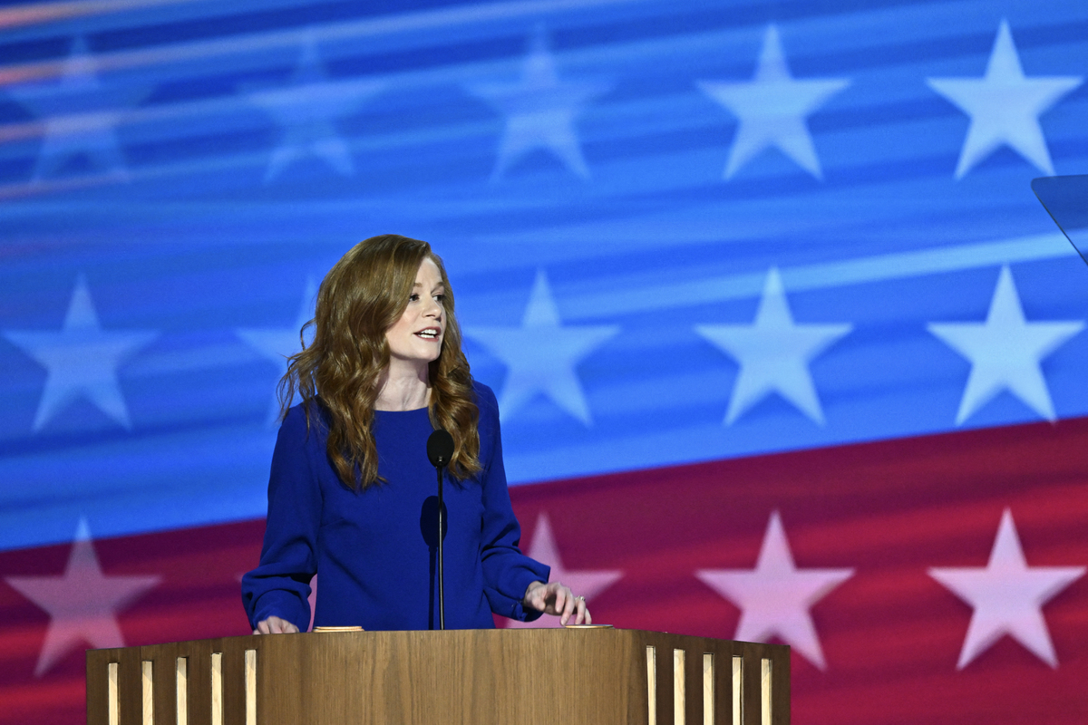  Michigan State Senator Mallory McMorrow speaks at the Democratic National Convention in Chicago on August 19, 2024. 