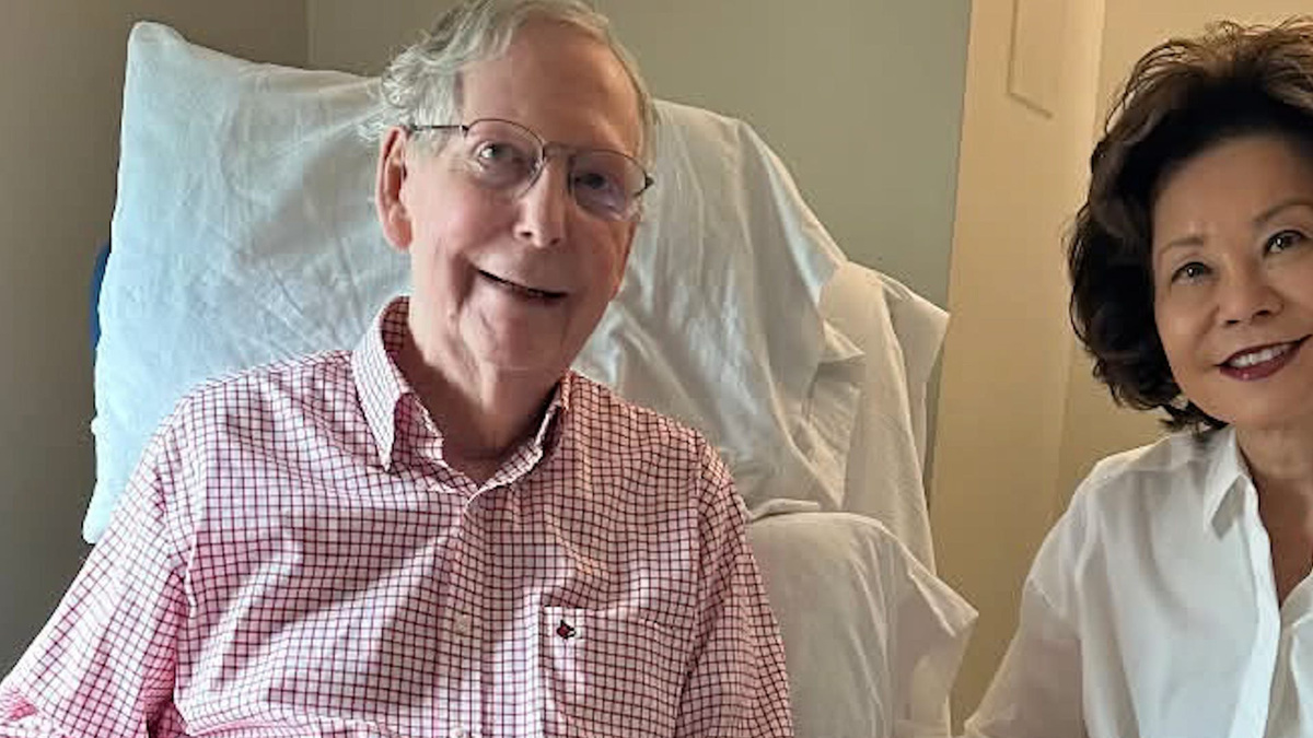 U.S. Sen. Mitch McConnell, R-Kentucky, posts a photo of himself and his wife, Elaine Chao ‒ a former chief of both the Transportation Department and the Labor Department ‒ on July 12, 2026. In a statement to his constituents, McConnell, 84, said a fall and a subsequent bout of pneumonia have kept him away from the Senate for about a month.