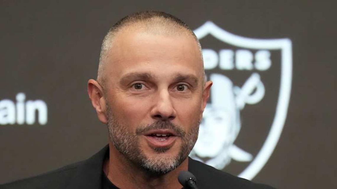  Feb 10, 2026; Henderson, NV, USA; Las Vegas Raiders general manager John Spytek at press conference at Intermountain Health Performance Center. Mandatory Credit: Kirby Lee-Imagn Images | Kirby Lee-Imagn Images 