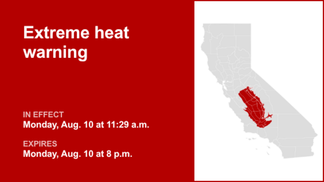 UPDATE: Extreme heat warning affecting Central California Monday evening 