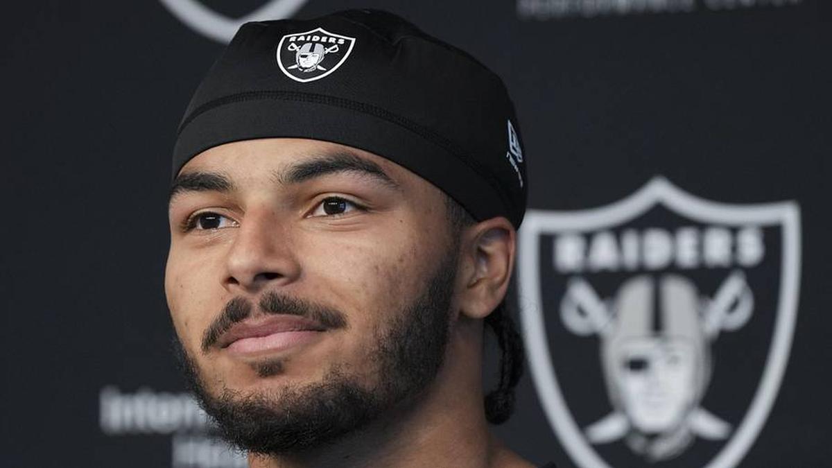  May 2, 2026; Henderson, NV, USA; Las Vegas Raiders safety Treydan Stukes (31) speaks during a news conference at the team's Rookie Minicamp at Intermountain Health Performance Center. Mandatory Credit: Candice Ward-Imagn Images | Candice Ward-Imagn Images 