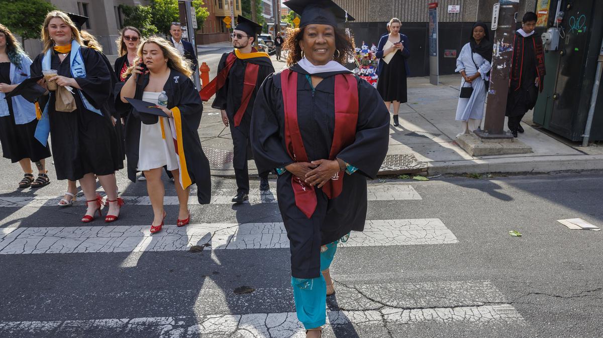 Peggy E. Moore arrives for commencement at Temple University on Wednesday, May 6, 2026. (Alejandro A. Alvarez/The Philadelphia Inquirer/TNS)