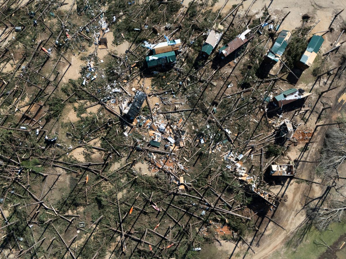 The aftermath of a tornado in Tylertown, Miss., on Sunday, March 16, 2025. Thunderstorms and potentially tornadoes are expected from Central Florida to western Pennsylvania on Sunday, forecasters said. (Edmund D. Fountain/The New York Times)