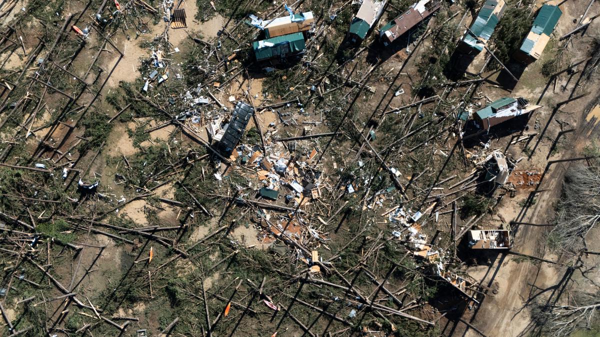 The aftermath of a tornado in Tylertown, on Sunday, March 16, 2025.