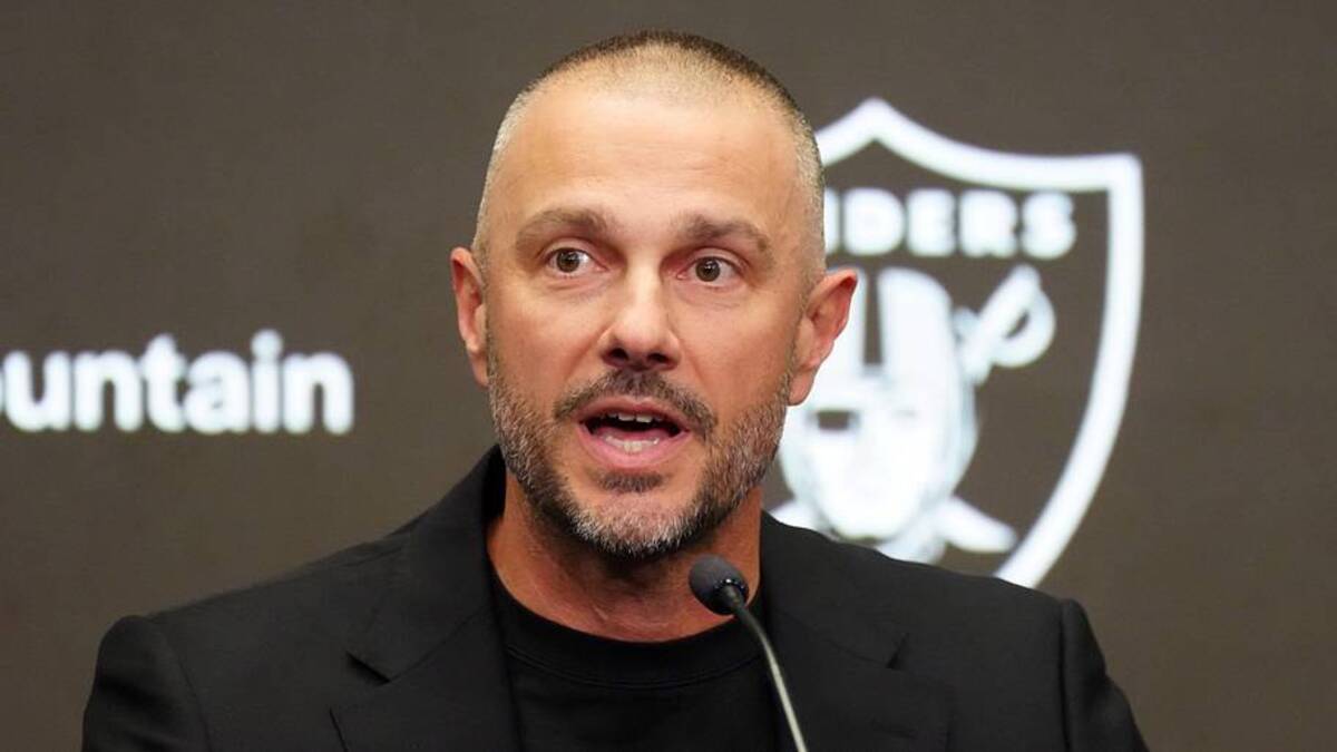  Feb 10, 2026; Henderson, NV, USA; Las Vegas Raiders general manager John Spytek at press conference at Intermountain Health Performance Center. Mandatory Credit: Kirby Lee-Imagn Images | Kirby Lee-Imagn Images 