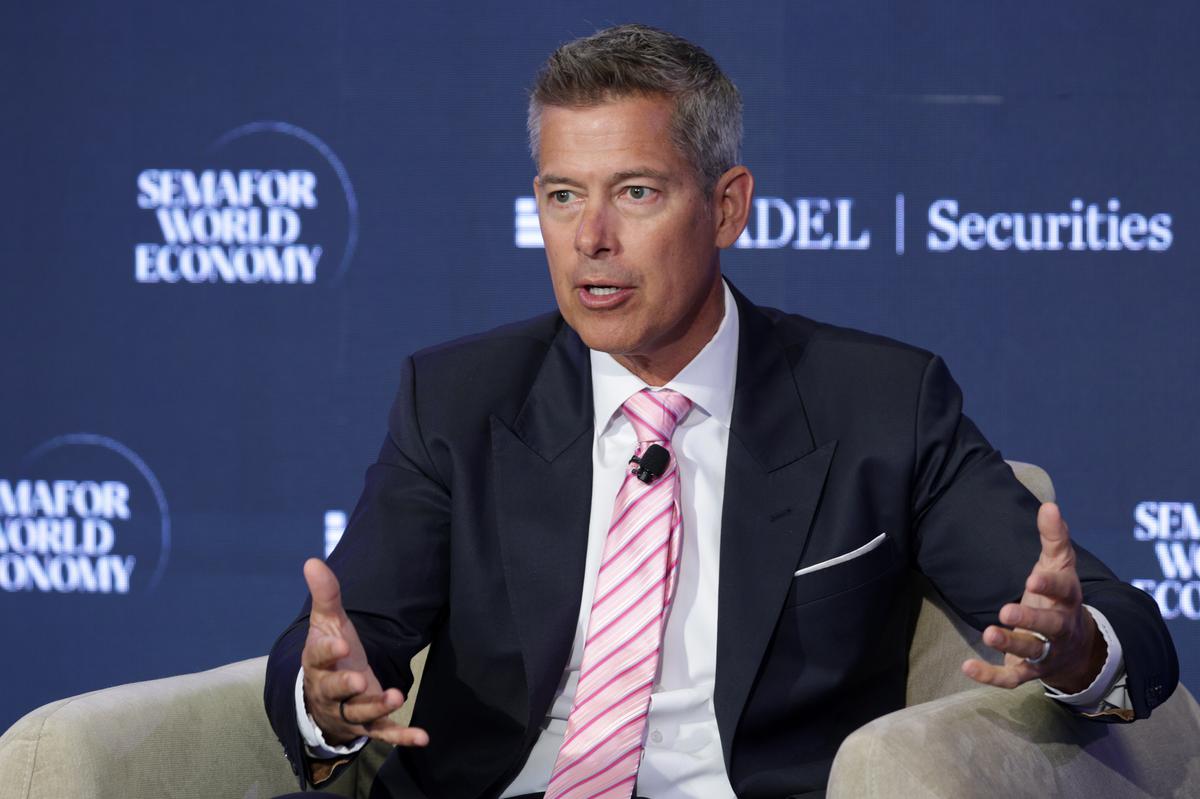  U.S. Secretary of Transportation Sean Duffy speaks at the Semafor World Economy 2026 summit on April 17, 2026 in Washington, DC. (Photo by Alex Wong/Getty Images) 