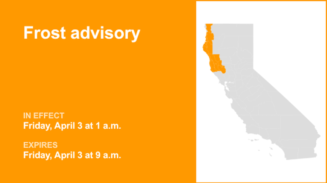Frost advisory for Northern California for Friday - temperatures as low as 32 