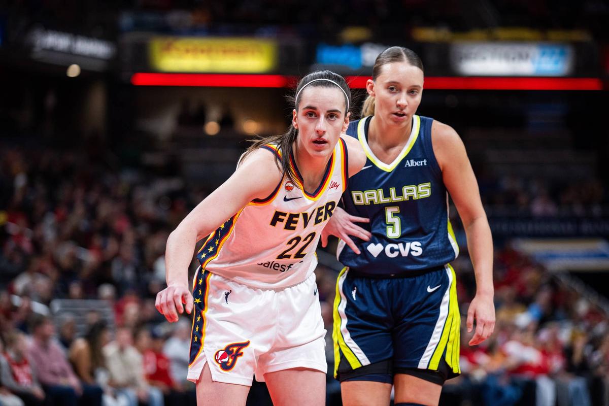  Indiana Fever guard Caitlin Clark and Dallas Wings guard Paige Bueckers are seen during their exhibition game at Gainbridge Fieldhouse on April 30, 2026. Trevor Ruszkowski-Imagn Images