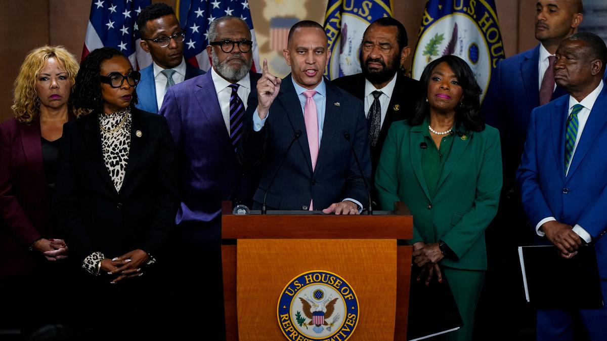 U.S. House Minority Leader Hakeem Jeffries (D-NY) speaks during a Congressional Black Caucus news conference regarding the U.S. Supreme Court decision to block an electoral map that had given Louisiana a second Black-majority U.S. congressional district, on Capitol Hill in Washington, D.C., U.S., April 29, 2026.