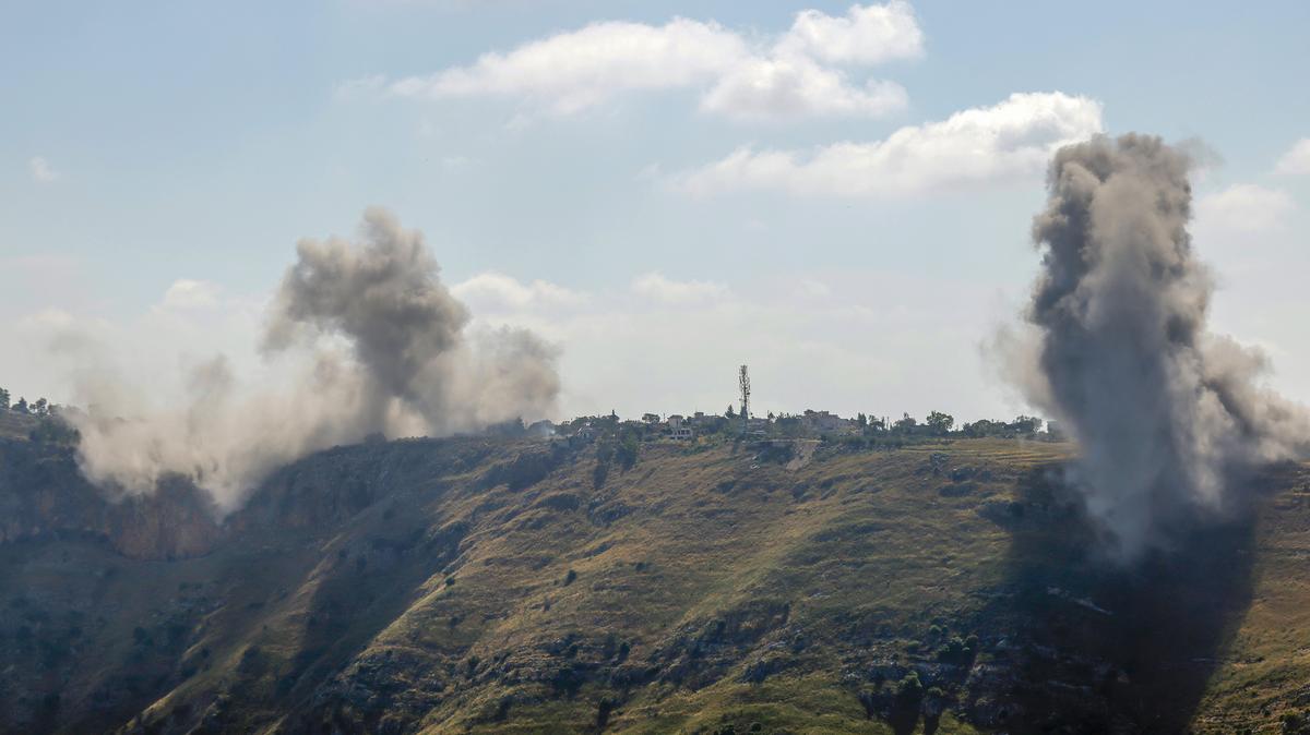 A photograph taken from the Marjayoun area in southern Lebanon shows smoke rising after an Israeli air strike on the village of Arnoun on May 30, 2026. (AFP/Getty Images/TNS)