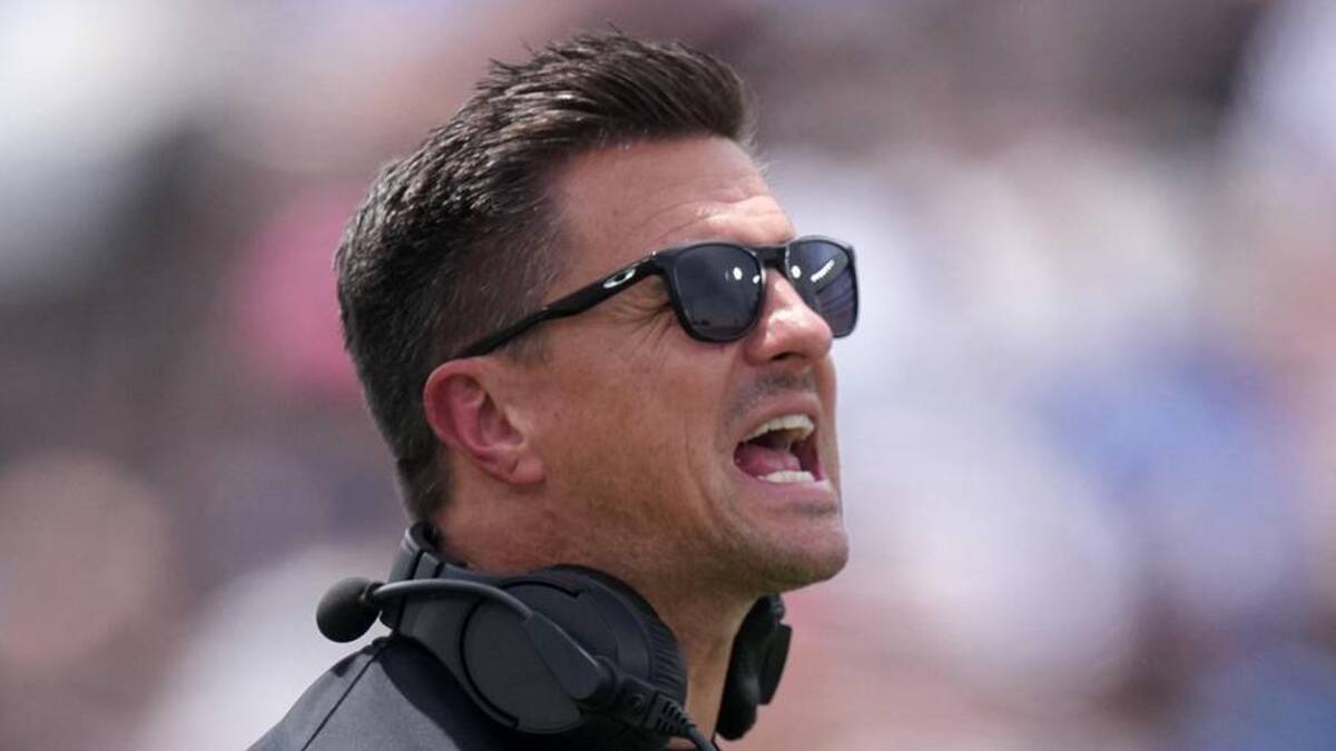 May 2, 2026; Pasadena, CA, USA; UCLA Bruins coach Bob Chesney reacts during the spring game at Rose Bowl. Mandatory Credit: Kirby Lee-Imagn Images | Kirby Lee-Imagn Images 