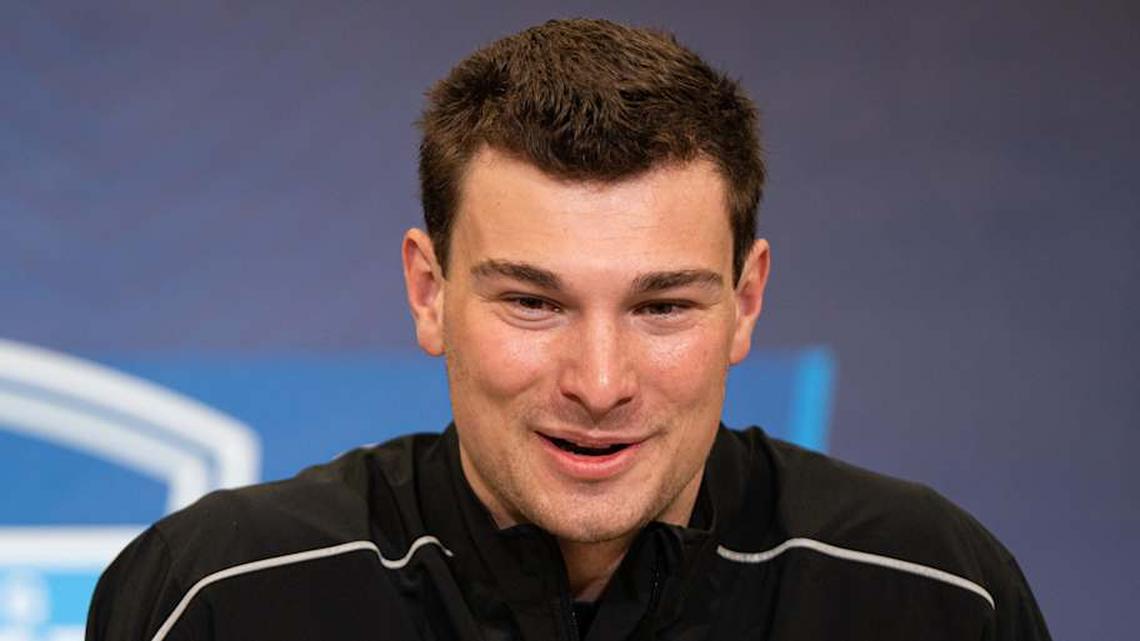  Feb 27, 2026; Indianapolis, IN, USA; Indiana quarterback Fernando Mendoza (QB11) speaks to members of the media during the NFL Combine at the Indiana Convention Center. Mandatory Credit: Jacob Musselman-Imagn Images | Jacob Musselman-Imagn Images 