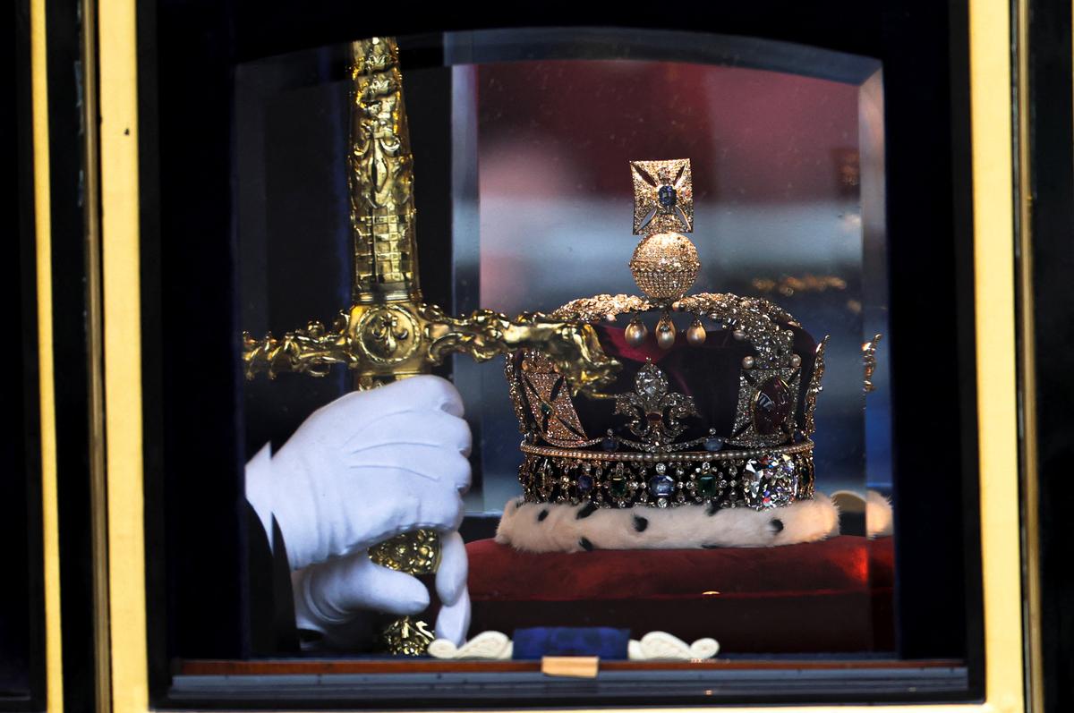 The Imperial State Crown is transported in a carriage, on the day of the State Opening of Parliament in London, Britain, May 13, 2026. REUTERS/Toby Shepheard