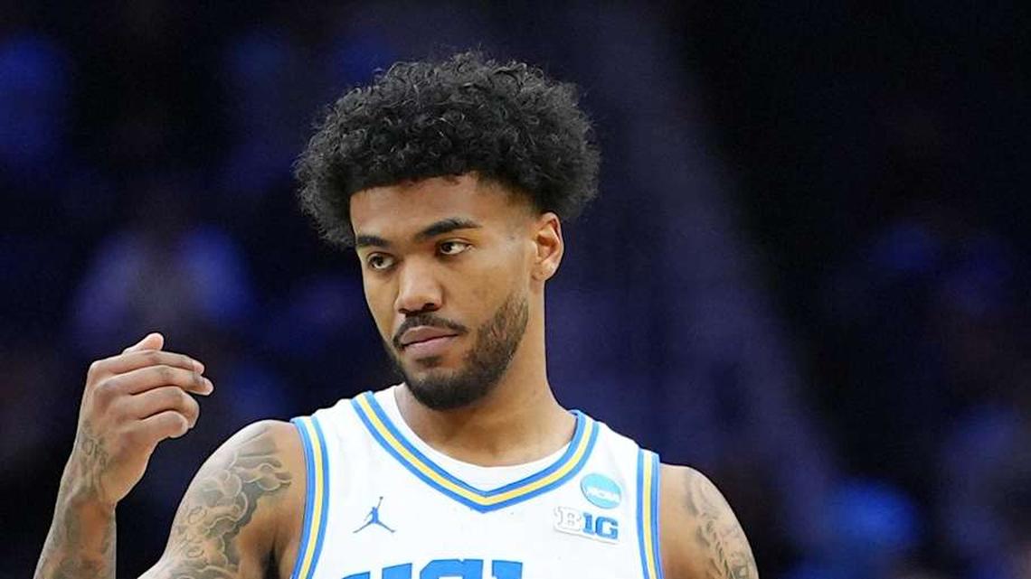  Mar 20, 2026; Philadelphia, PA, USA; UCLA Bruins guard Donovan Dent (2) dribbles the ball against the UCF Knights in the first half during a first round game of the men's 2026 NCAA Tournament at Xfinity Mobile Arena. Mandatory Credit: Kyle Ross-Imagn Images | Kyle Ross-Imagn Images 