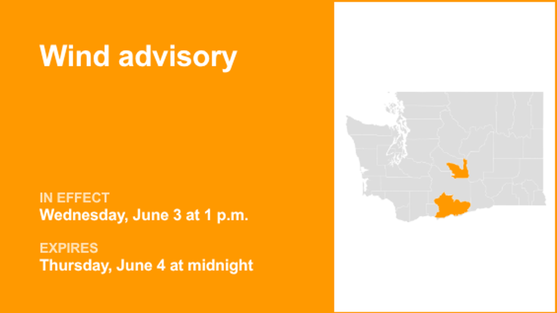 Kittitas Valley and Simcoe Highlands under a wind advisory until early Thursday 